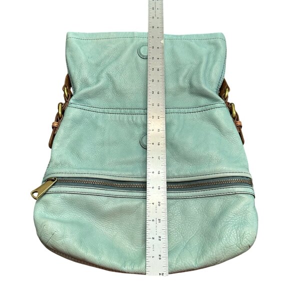 Fossil Purse Light Teal Green Aqua Shoulder Bag Leather Cowhide Fold-Over - Picture 11 of 11